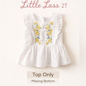 Little Lass Toddler Dress 2T White Eyelet Embroidered Floral Top Missing Bottom
